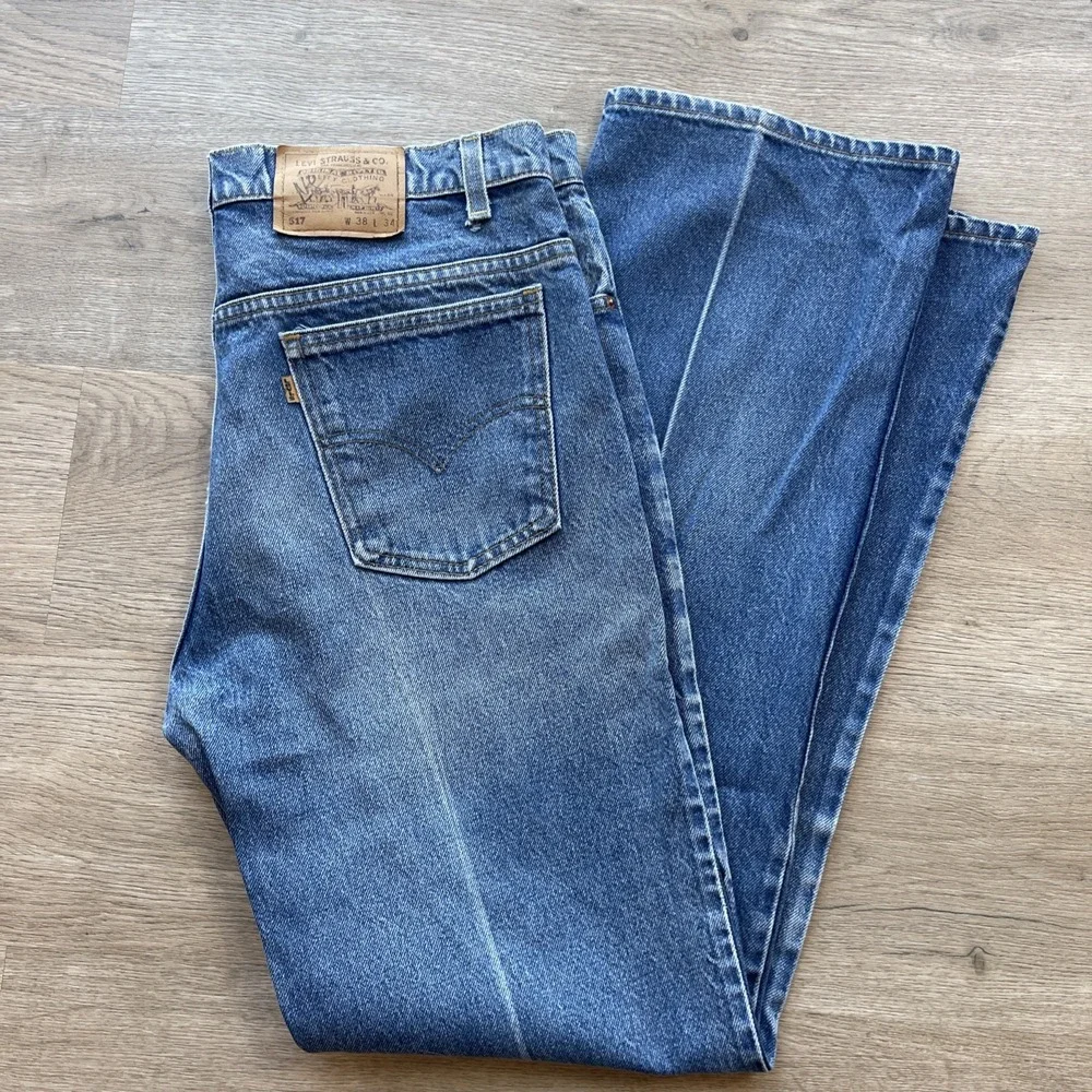 Vintage Levi's 517 Orange Tab Made in USA Boot Cut Jeans Men's 38x32 Blue Denim